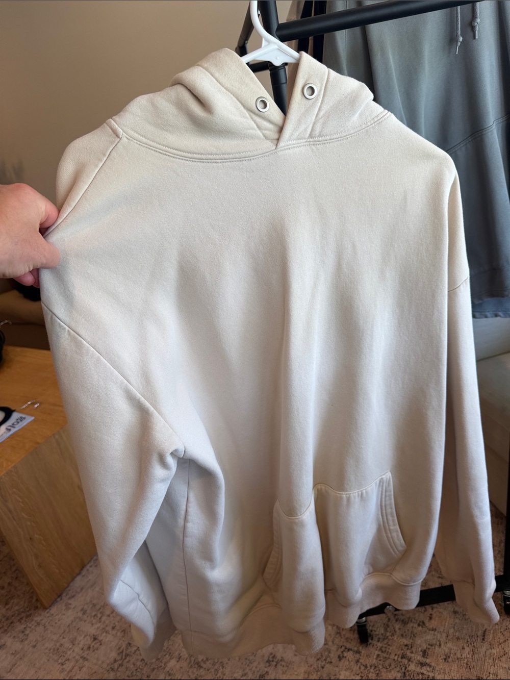 Men's Cream Hooded Pullover Sweatshirt